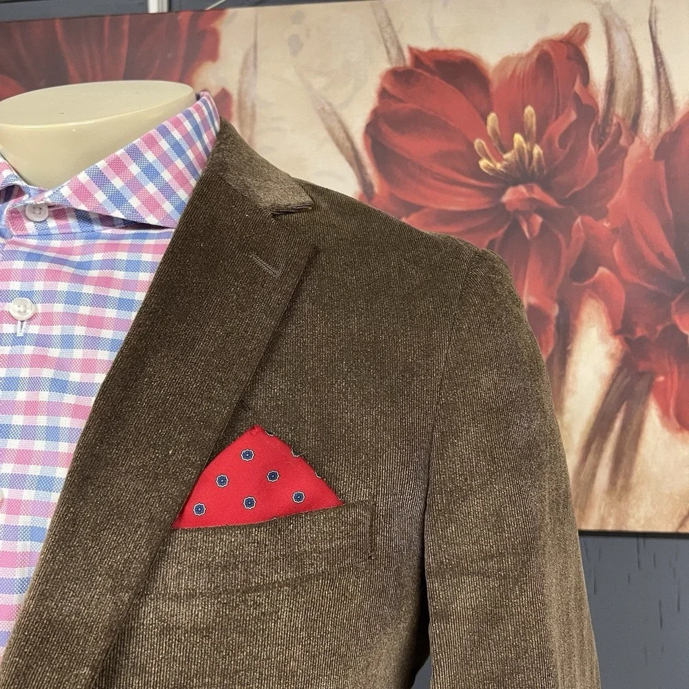 Stafford‎ Corduroy Blazer Jacket Sport Coat Mens 40R Slim Fit Brown Cotton